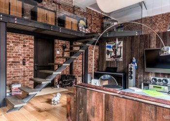 Tégla, fa, fém, üveg - nyers loft, ipari design