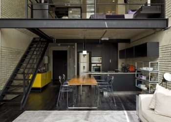 Loft lakás férfias, indusztriális stílusban - két szint, 100nm