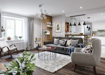 Fiatal család háromszobás lakása - skandináv lakberendezés színekkel, mintákkal, fa textúrákkal