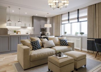 Bézs és szürke gyönyörű összhangban – háromszobás lakás elegáns és otthonos berendezése gyerekszobával