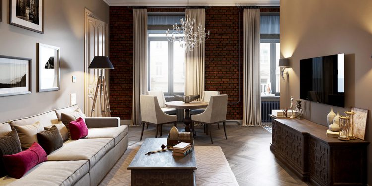 Elegáns, klasszikus dekoráció egy kétszobás lakásban - kellemes pasztell színek, szép burkolatok