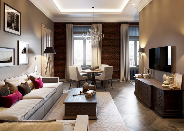 Elegáns, klasszikus dekoráció egy kétszobás lakásban - kellemes pasztell színek, szép burkolatok