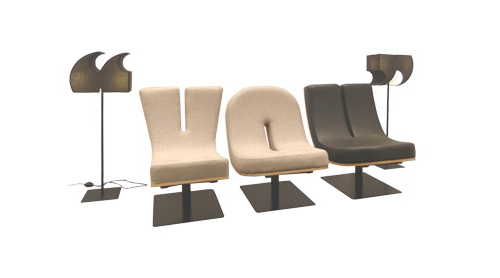 ABC székek és idézőjel lámpák, egyedi lounge bútor