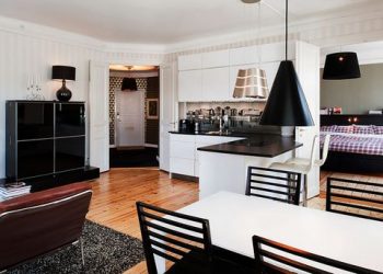 104nm-es elegáns lakás nyitott nappai, konyha, étkező zónával, kontrasztos dekorációval 1