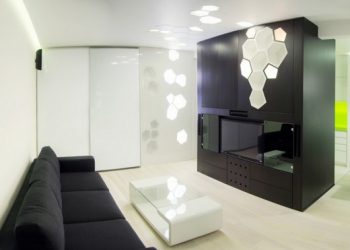 69nm-es modern lakás egyedi hangulatvilágítással és multifunkcionális térelválasztó blokkal 1