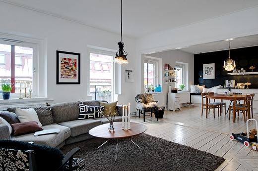 Hangulatos, 77nm-es lakás nyitott nappali, konyha, étkező zónákkal - skandináv lakberendezés 1