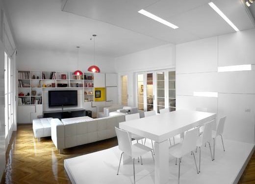 Modern lakás fehérben - dinamikus térszervezés egyedi bútorokkal 1