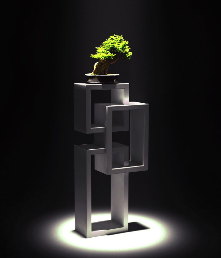 NovoQ térplasztika tároló funkcióval, virággal, világítással NovoQ térplasztika tároló funkcióval, virággal, világítással