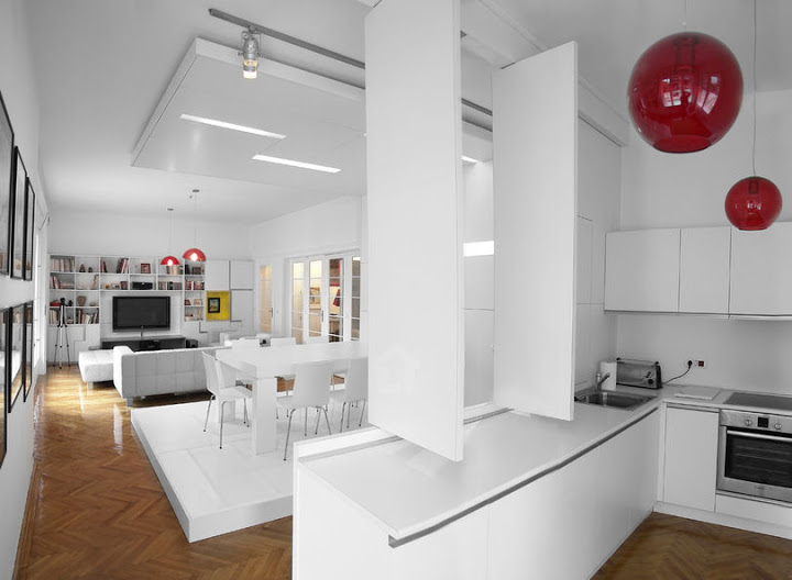 Modern lakás fehérben - dinamikus térszervezés egyedi bútorokkal - White Apartment, Parasite Studio Modern lakás fehérben - dinamikus térszervezés egyedi bútorokkal - White Apartment, Parasite Studio