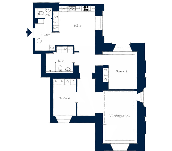 Bohém lakberendezés és egy szép világoskék konyha - 93nm-es lakás
