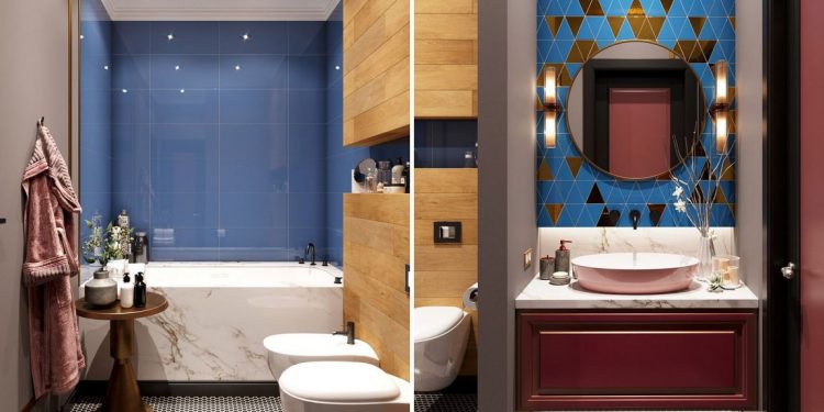 Bátor színkombináció fürdőszobában - szokatlan színek és árnyalatok, különböző csempék érdekes összhangja