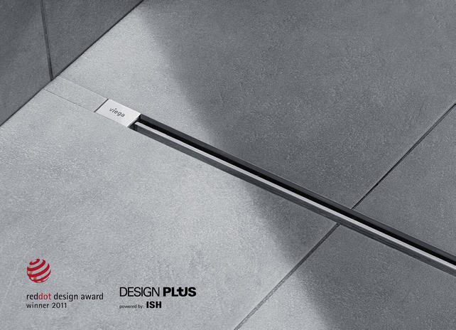 Rugalmasság és minimalizmus: Az új Viega Advantix Vario zuhanylefolyó milliméterpontosan lerövidíthető és így minden beépítési helyzettel összehangolható.