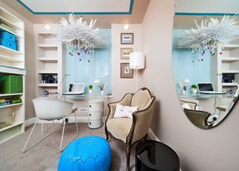 9m2-es gyerekszoba berendezés - nyolcéves kislány szobája, beépített szekrény fölé helyezett ággyal