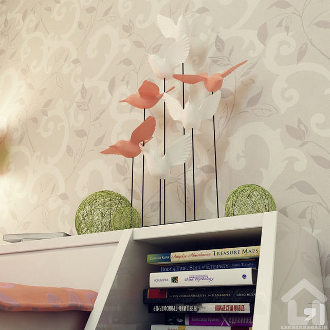 Gyerekszoba berendezés - fiúszoba, lányszoba inspiráció - lágy mintájú tapéta