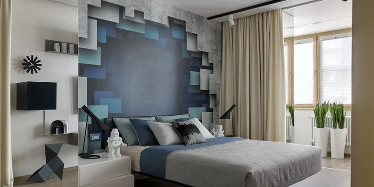 Hálószoba inspiráció - „lebegő” ágy és különleges, nagyméretű mintás tapéta 3D hatással