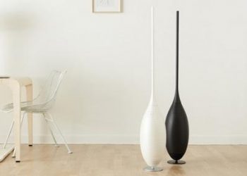 Lakásdekorációnak beillő fekete-fehér, fémborítású légtisztító berendezések Svájcból.