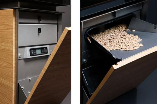 Modern pellet kályha mely egyben látványos design bútor