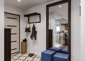 Előszoba csempe padlóburkolat, a zónák erőteljes vizuális elválasztása