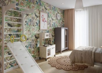 Gyerekszoba tapéta színes dzsungel mintával