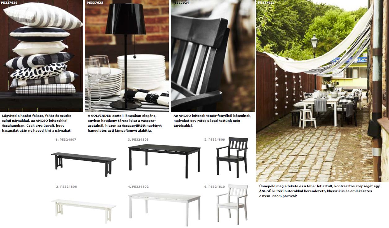 Az ÄNGSÖ kültéri bútorok fehér és fekete-barna színben kaphatók.