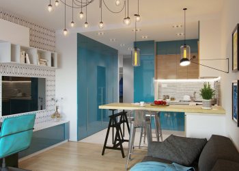 Fényes kék felületek és kiegészítők, minden ami szükséges 29m2-en - kis lakás ötletes, praktikus lakberendezéssel