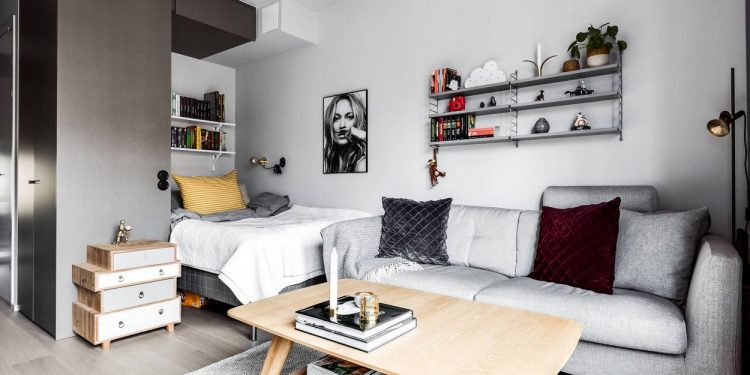 Egyszobás 30m2-es lakás - egy hölgy otthona monokróm színvilággal, praktikus elrendezéssel