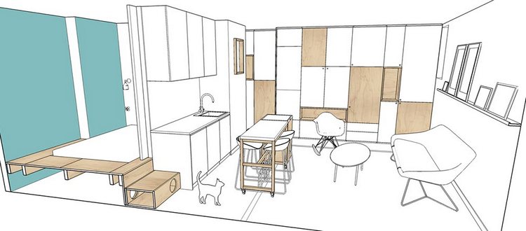 Játék a rendelkezésre álló kis területtel - 30m2-es kis lakás ötletesen felújítva