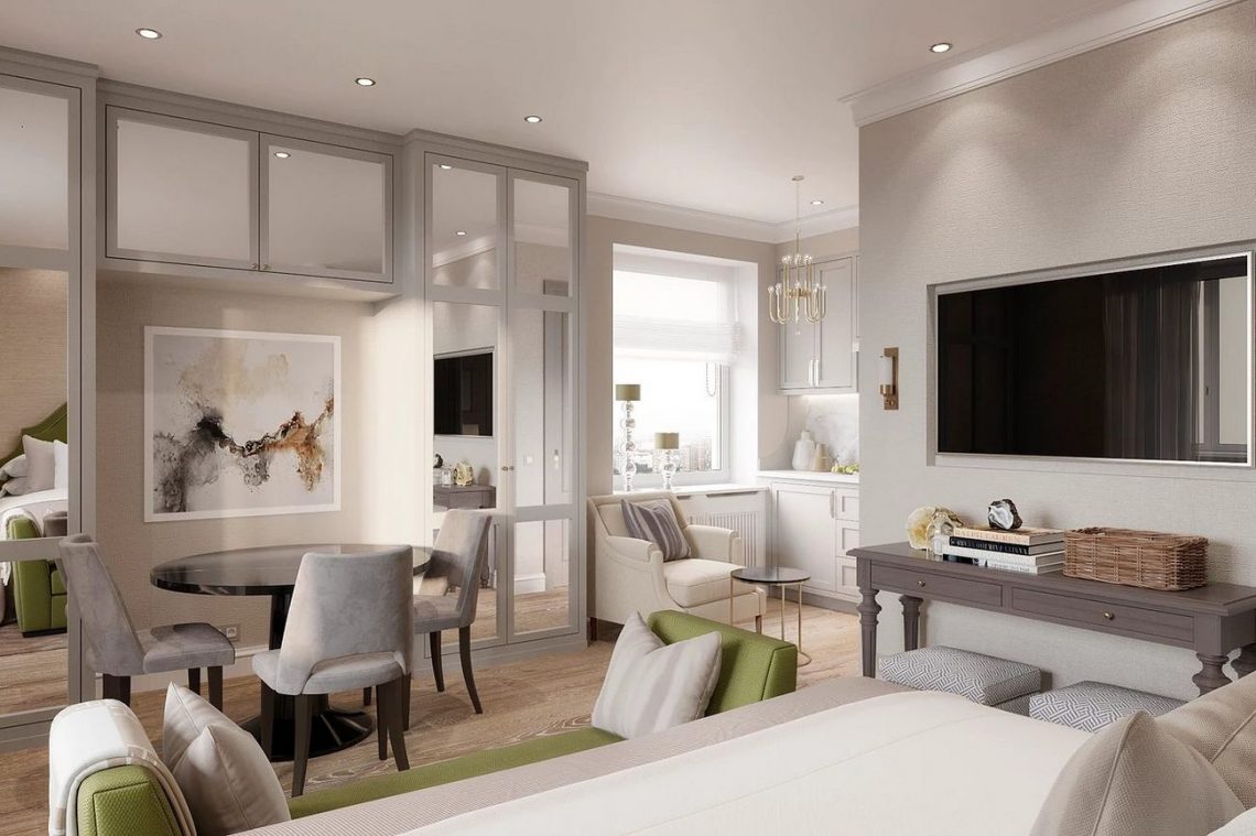 31m2-es garzonlakás berendezése egy kényelmes és elegáns lakosztály hangulatával