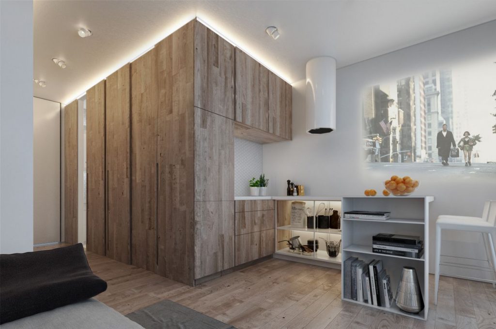 32m2-es lakás modern, látványos fürdőszobával, egy személynek ideális, praktikus kalakítással