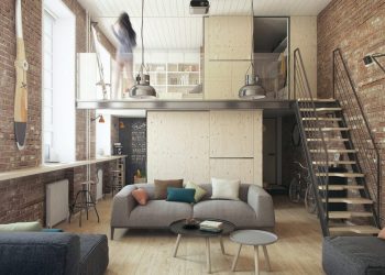 Kis lakás egy régi téglaépületben - kevés bútor, sok funkció, nagy belmagasság, 35.7m2