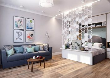 Látványos térelválasztás egy 37m2-es kis lakásban a nappali és háló zóna között