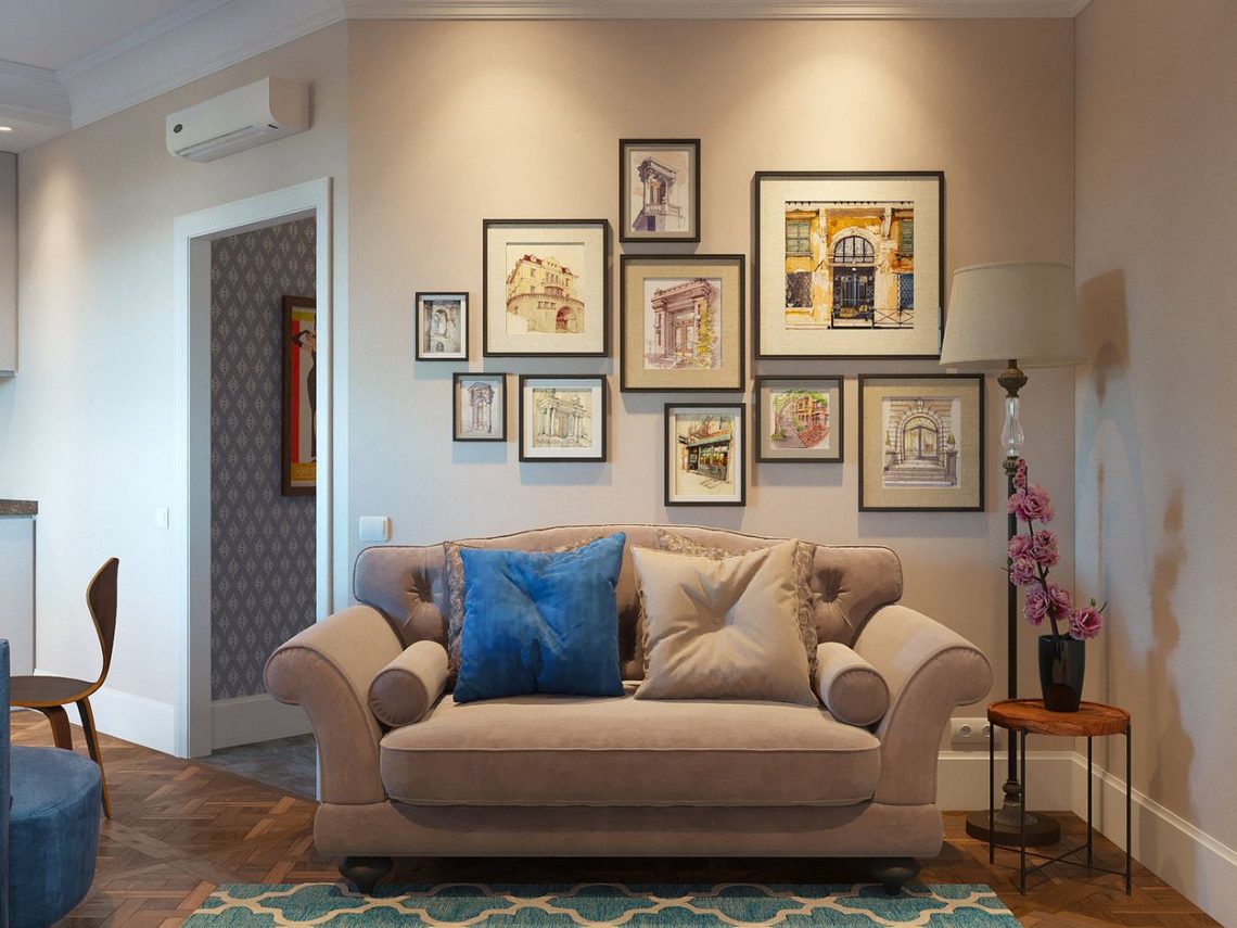 Nehezen berendezhető tér egy kis 38m2-es lakásban - nappali és háló elválasztása TV fallal, beépített erkély