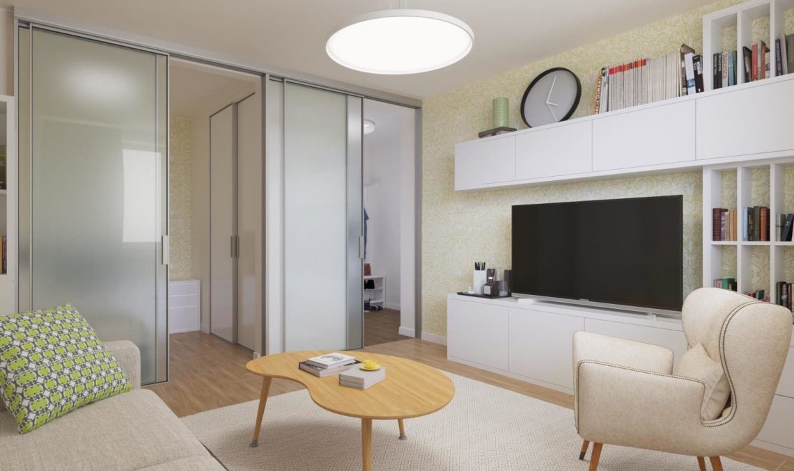 Ötletek kis lakáshoz: szülőnek vásárolt 38m2-es lakás átalakítása, ablaktalan helyiség funkciójának javítása eltolható üvegfallal