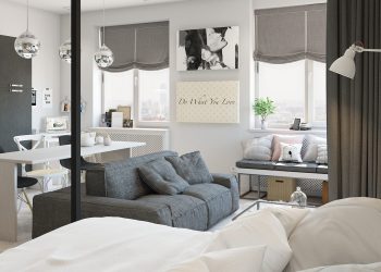 Modern stílus, remek megoldások - 42m2-es egyszobás lakás egy fiatal lánynak - garzonlakás ötletes berendezése