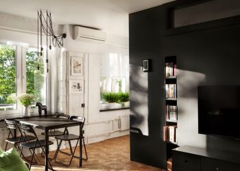 43m2-es lakás újratervezett elosztással, falak elbontásával tágas teret alakítva