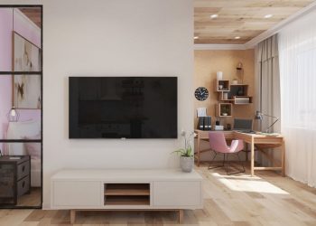 Fiatal lány 44m2-es lakása nőies, világos színekkel - üres térben zónák kialakítása új falakkal, fa panelekkel burkolt mennyezet, nagy gardrób, üvegfal