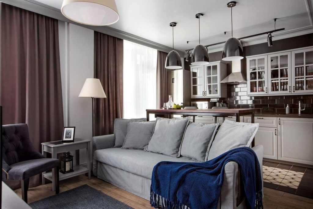 Nyugodt, férfias, szép és kényelmes egyszobás lakás - klasszikus és loft jegyek, praktikus kialakítás 48m2-en