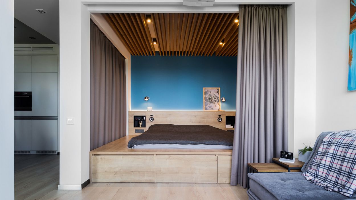 Kreatív lakberendezés 48m2-en - szokatlanul magas komfort és ötletes elrendezés, melyben minden funkcionális zónának kényelmes helye van