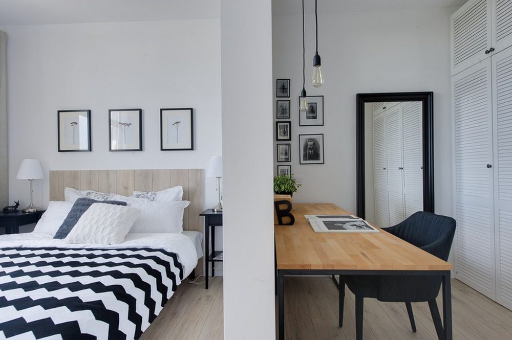 Másfél szobás lakás szolid, egyszerű berendezése, világos, természetes hangulatú dekorációval Másfél szobás lakás szolid, egyszerű berendezése, világos, természetes hangulatú dekorációval