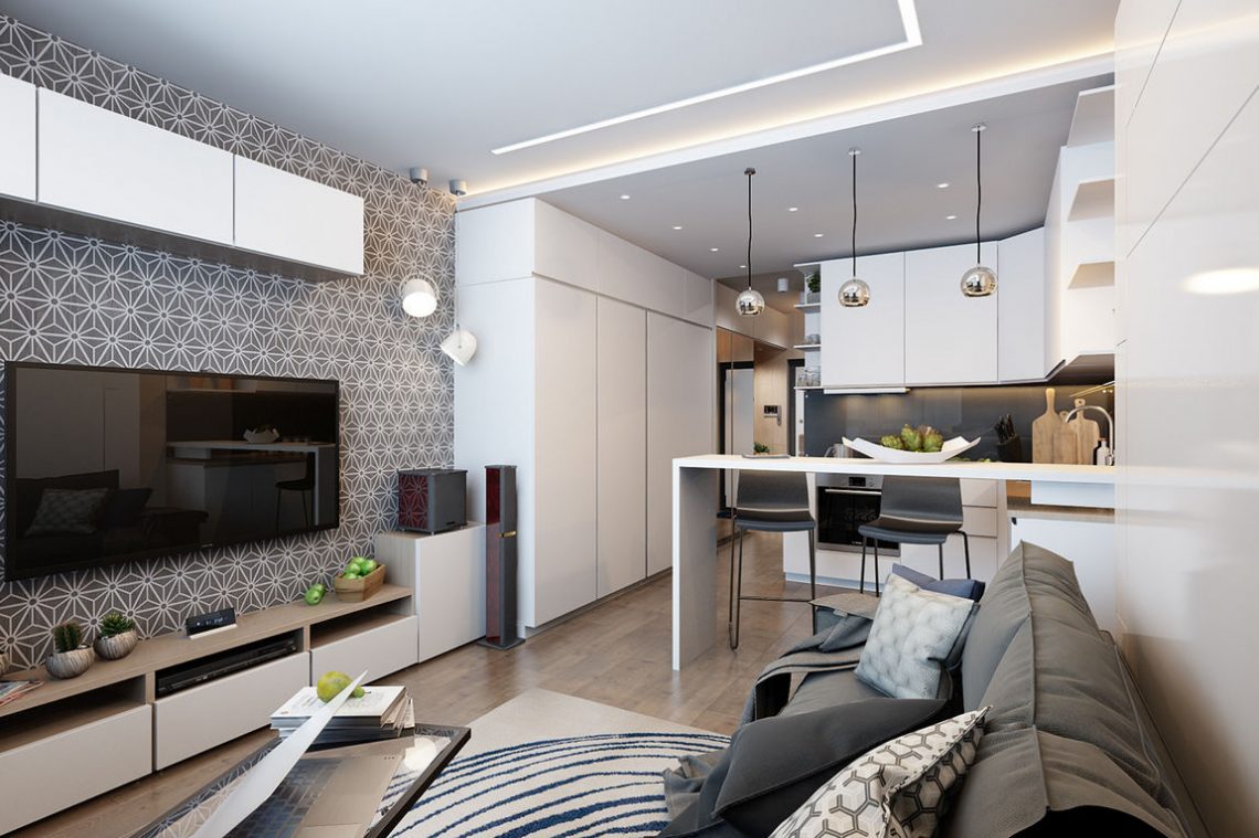 Modern, praktikus lakberendezés kis egyszobás lakásban helytakarékosan, pici területen is stílusosan