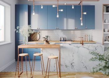 Kék konyha ötletek, kék színárnyalatok a konyhabútoron és különböző felületeken, 26 szín- design és anyag kombináció