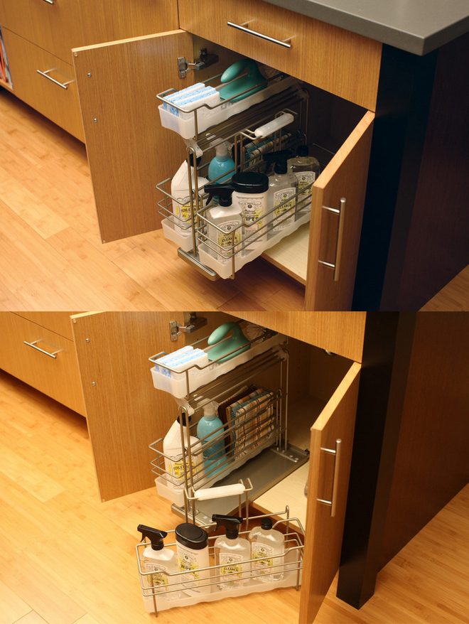 Ötletek: modern konyha, praktikus tárolási megoldások tárházával