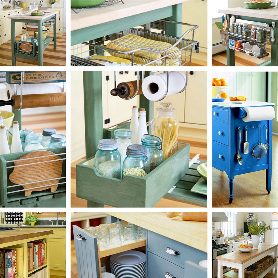 Ha van elegendő hely, helyezz el egy kicsi, de praktikus konyhaszigetet - akár gurulós asztalka is lehet