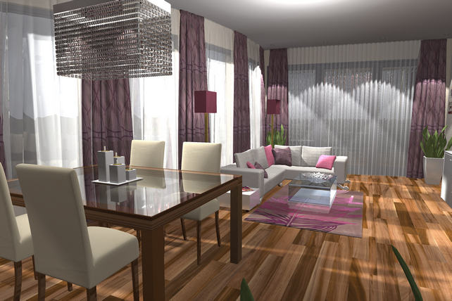 lakberendező látványterv - nappali és étkező