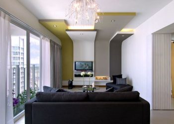 TV fal és látványelem a nappaliban gipszkarton elemekkel - modern lakás egy kalandos életvitelű hölgynek 1