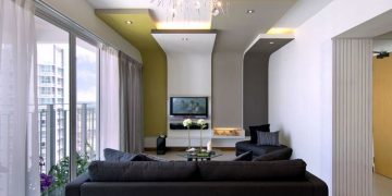 TV fal és látványelem a nappaliban gipszkarton elemekkel - modern lakás egy kalandos életvitelű hölgynek 1