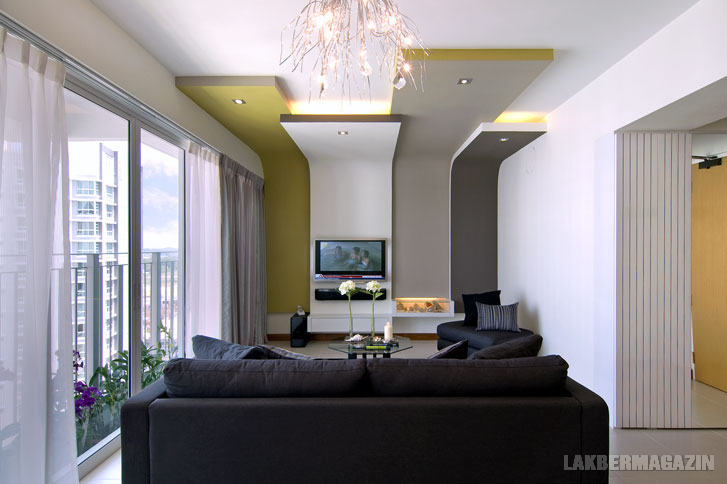 Médiafal a nappaliban gipszkarton síkokkal