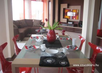 Szűcs Klára lakberendező - modern étkező piros színekkel