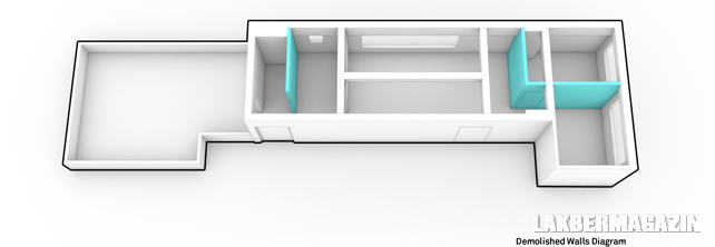 Kis 35nm-es lakás átszervezett terekkel és falakkal, hangulatos terasszal - alaprajz, falak átszervezése